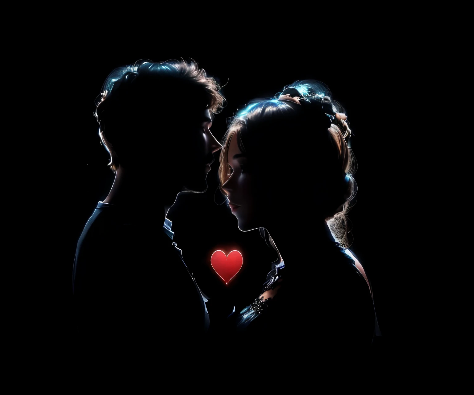 there are two people standing next to each other, double exposure of love, man and woman in love, they are in love, lovers, amazing!, romantic Couple, low-key, Couple, in love, True love, amazing, kiss, ON BLACK BACKGROUND, by Jan Rustem, by Joe Bowler, the lovers, romantic!!!