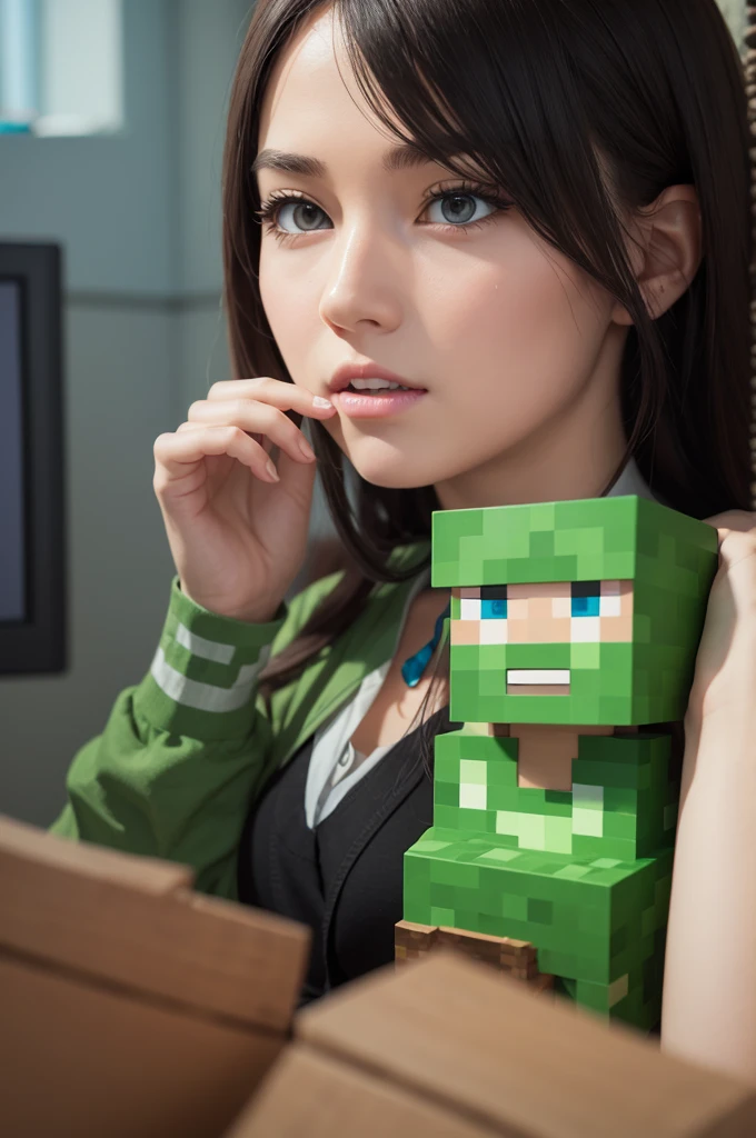Create images for me of animated Minecraft characters with not-so-square faces
