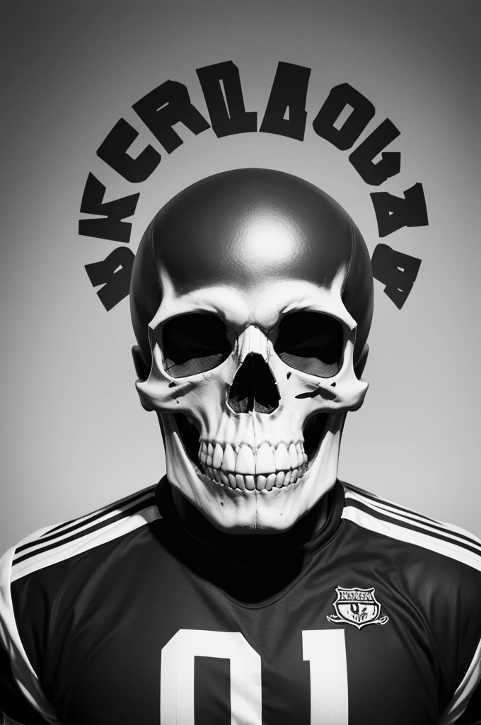 Create a football logo with black and white colors with a skull in the middle and the number nine of the team which is deds fc