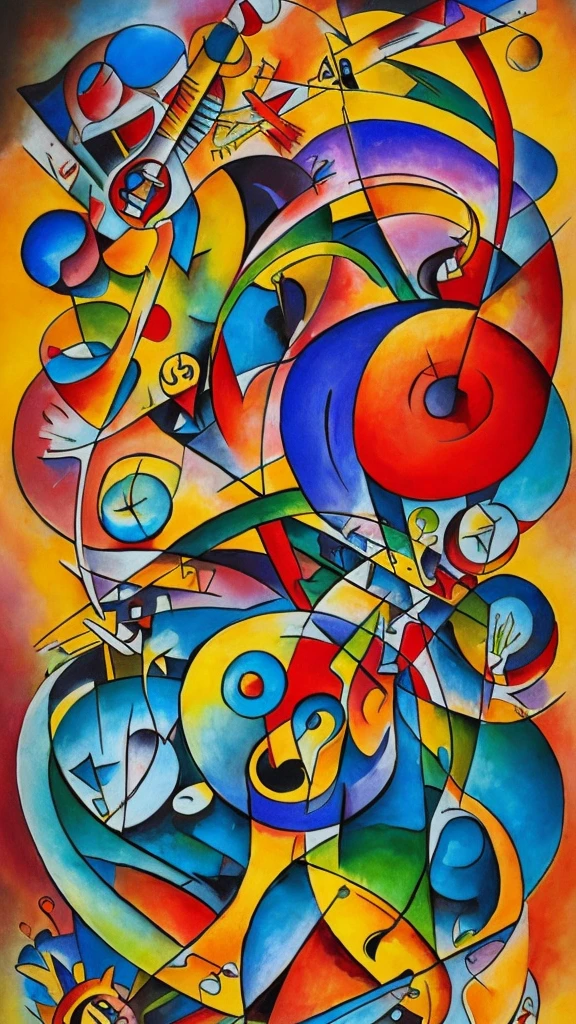 create an abstract composition artistic style Tarsila do Amaral+fusion of alcohol and ink+tribal abstract tattoo+science fiction+van Gogh minimalistic+Kandinsky