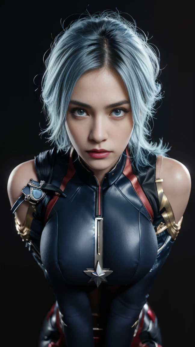8K, Top Quality, Intricate Details, Ultra Detail, Ultra High Resolution, Masterpiece, close up shot, (full body: 1.1), Slender, Smile, (Makeup: 0.4), (Fluffy Blue Eyes: 1.21), (()), 1girl, solo, 1 girl, ((blue hair, bangs)), close up shot, , ((tall)), (((fit body))), (((slim face))), sharp face, (()) (detailed face), sharp face, small lips, , , dynamic pose,,white hair
((, ironman suit, )), , ((,)), detailed face, detailed breast, , ((large breast, huge breast)), detail ass, Narrow Waist, Skinny, tall , 190 cm tall, very tall, Muscular, Navel, Exposed Abdomen, Pointed Chest,, Beautiful girl with accentuated slender abs: 1.4, Six Pack Abs: 1.4, Bust Botox, Big, Perfect Body, detail leg, (( dark background)), black background,great tits,captain marvel