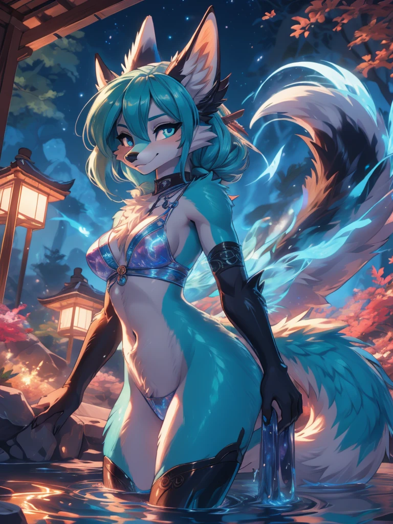 Miku Hatsune x vixen alta definicion buena anatomia add_detail:1, pelo azul,orejas de kitsune, tatuaje tribal add_detail:1, cute girl add_detail:1, add_detail:1, japanese shrine landscape add_detail:1, fullbody descalza add_detail, rostro altamente detallados, deep aqua iris add_detail:1 lighting eyes add_detail:3, garras de lobo, colmillos afilados add_detail:1, zorra salvaje add_detail:1, aura de luz resplandeciente add_detail:3, sakuras landscape add_detail:1, in magic spring water pool add_detail:1