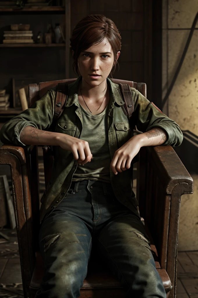 Ellie de The last of us II, all beautiful in a chair