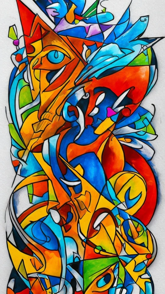 create an abstract composition artistic style Tarsila do Amaral+fusion of  and ink+tribal abstract tattoo+science fiction+van Gogh minimalistic