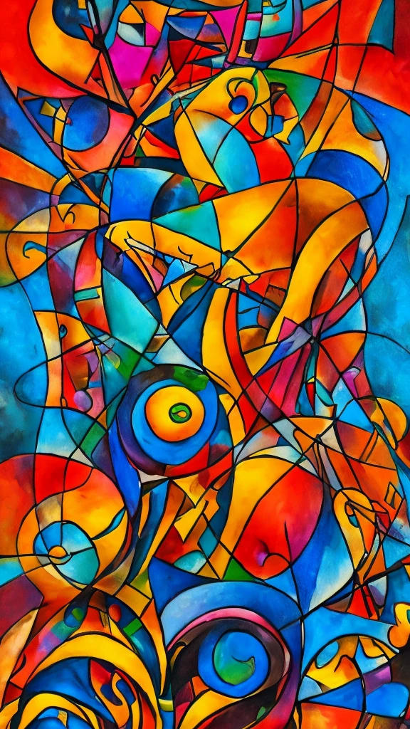 create an abstract composition artistic style Tarsila do Amaral+fusion of alcohol and ink+tribal abstract tattoo+science fiction+van Gogh minimalistic