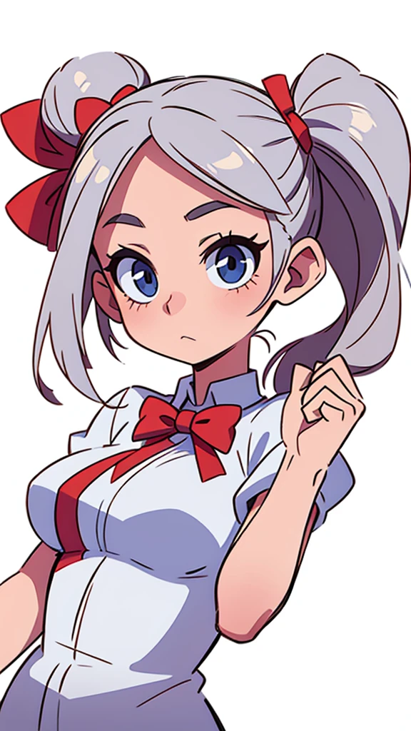 a  with a bow decorated in her hair on a white background