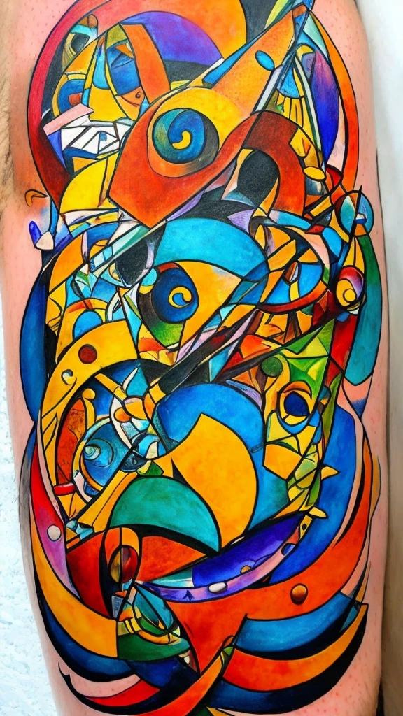 create an abstract composition artistic style Tarsila do Amaral+fusion of alcohol and ink+tribal abstract tattoo+science fiction+van Gogh 