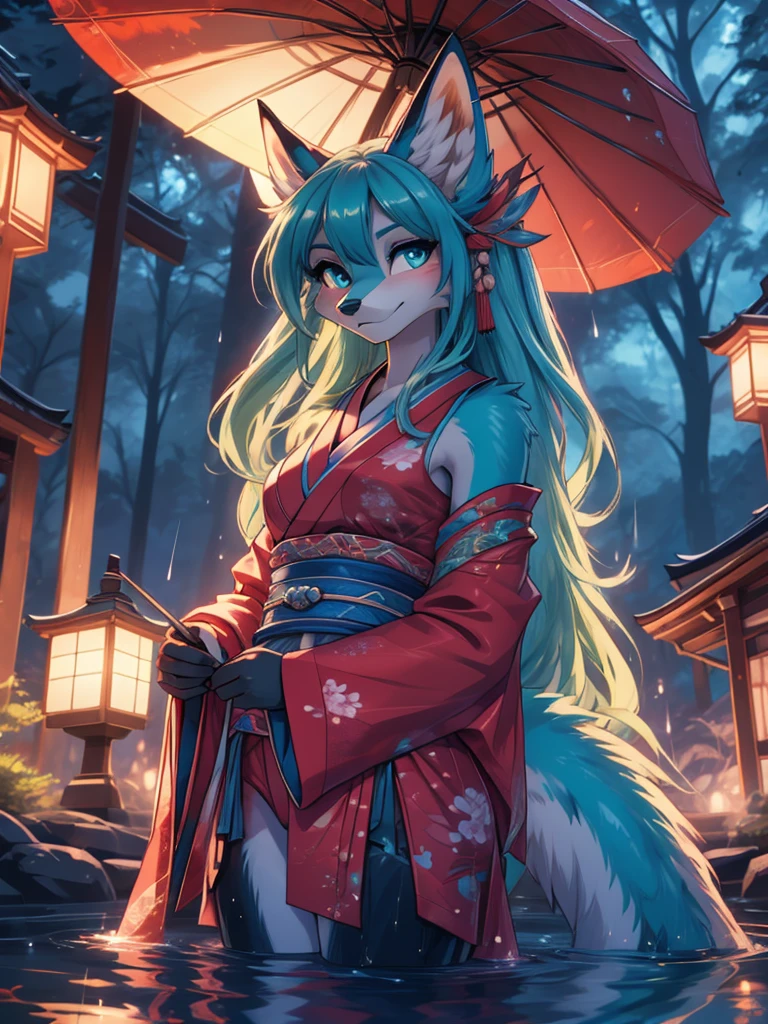 Miku Hatsune x vixen alta definicion buena anatomia add_detail:1, pelo azul,orejas de kitsune, tatuaje tribal add_detail:1, cute girl add_detail:1, add_detail:1,traditional japasse clothes add_detail:1 japanese shrine landscape add_detail:1, fullbody descalza add_detail, rostro altamente detallados, deep aqua iris add_detail:1 lighting eyes add_detail:3, garras de lobo, colmillos afilados add_detail:1, zorra salvaje add_detail:1, aura de luz resplandeciente add_detail:3, sakuras landscape add_detail:1, in magic spring water pool add_detail:1, raining day add_detail, touching water with her hands, undressing