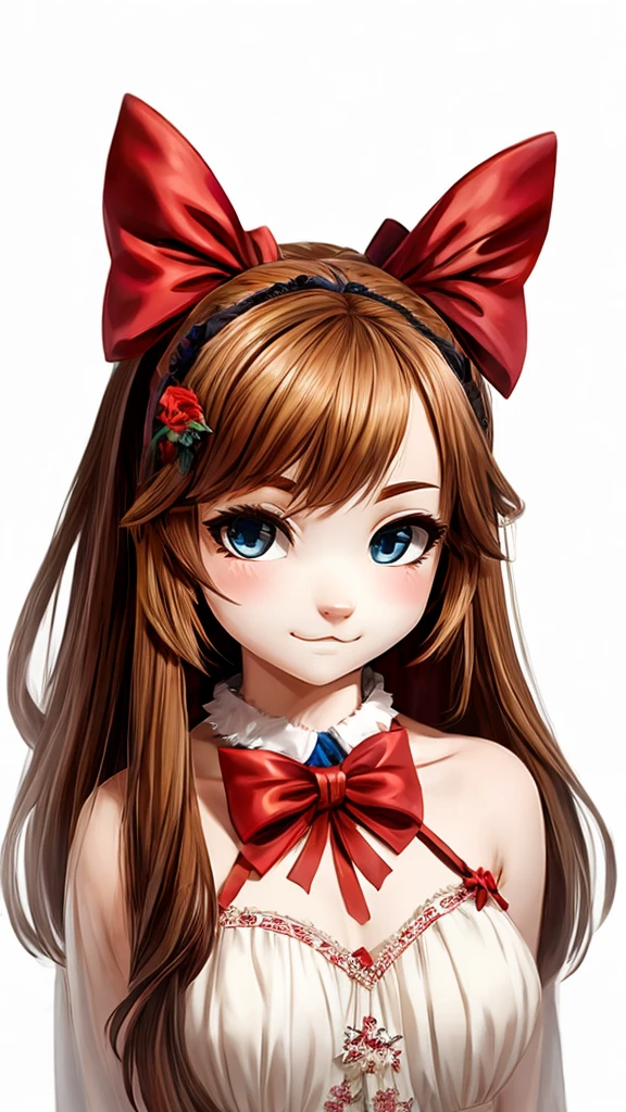 a with a bow decorated in her hair on a white background