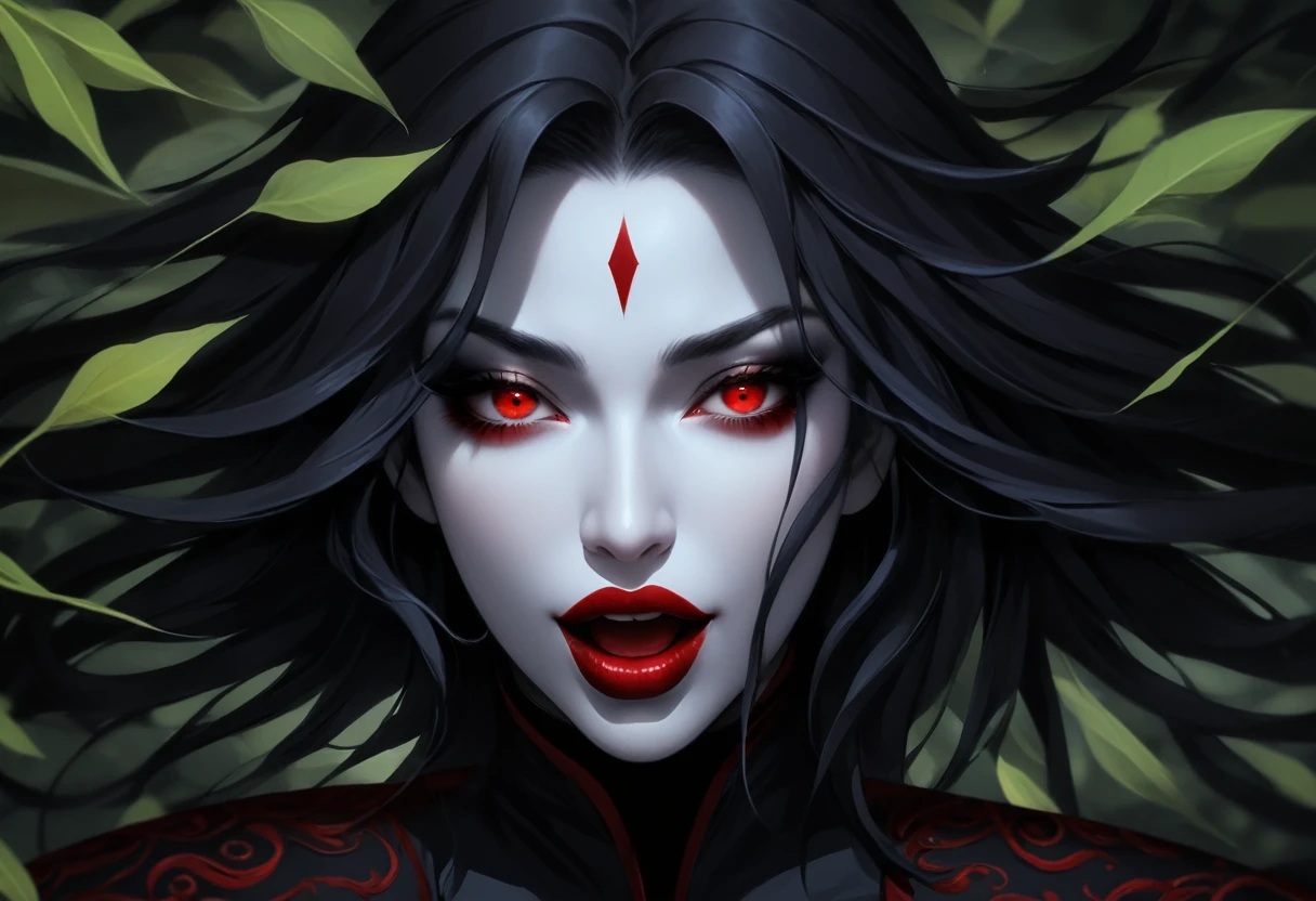 aesthetic, beautiful color, (amazing quality:1.5), drow woman, red eyes, mouth open, mouth closed.