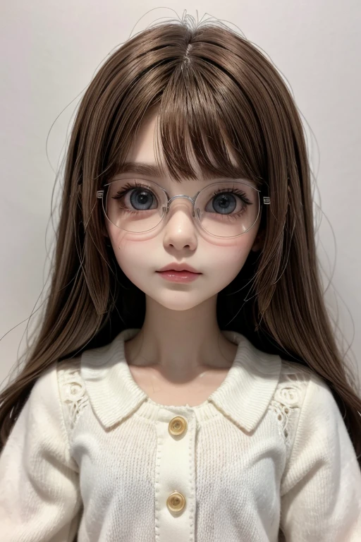blythe doll with light brown hair brown eyes and transparent square lenses  
