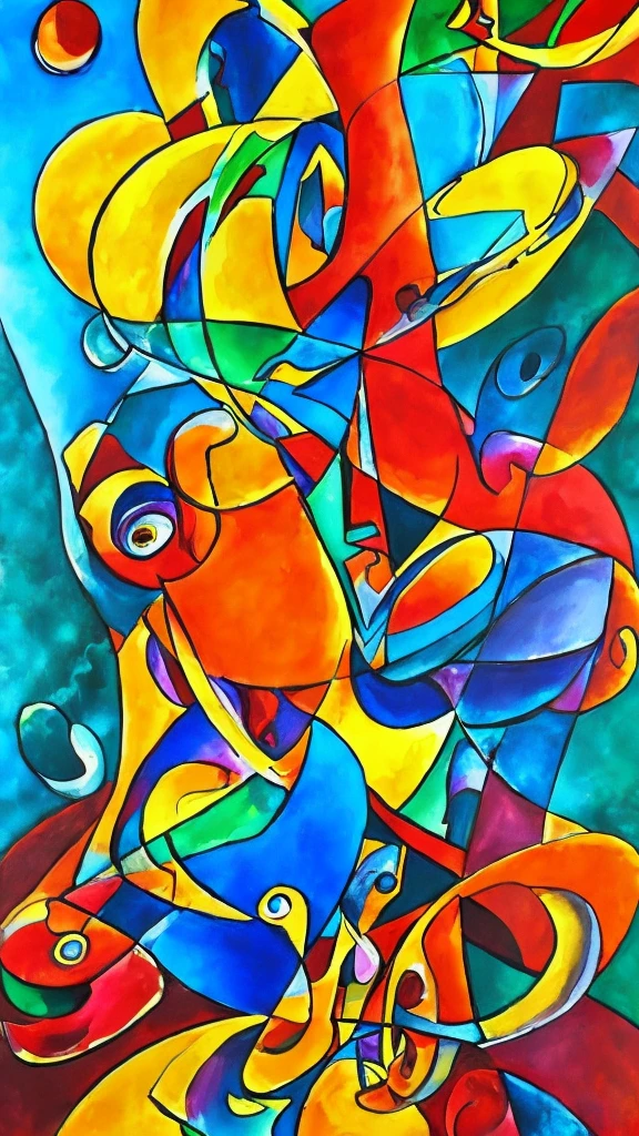 create an abstract composition artistic style Tarsila do Amaral+fusion of alcohol and ink+tribal abstract