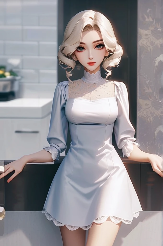((Лучшее качество)), ((шедевр)), (подробный), fit stepmom bubble butt short kitchen dress