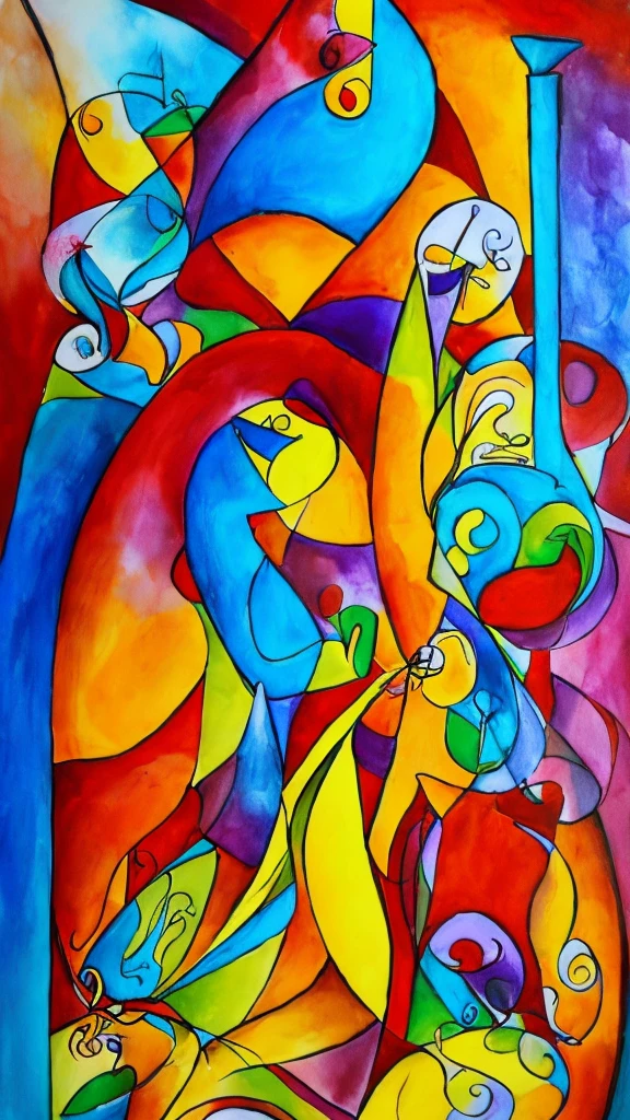 create an abstract composition artistic style Tarsila do Amaral+fusion of alcohol and ink