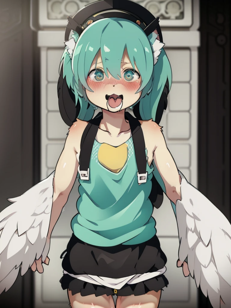 Miku Hatsune x debt, Complete plan, the best high definition lighting, blushing face add_detail:1, I sigh with my mouth