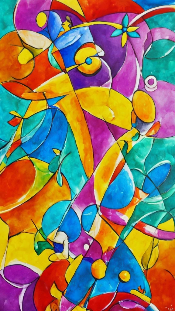 create an abstract composition artistic style Tarsila do Amaral+fusion of alcohol and ink
