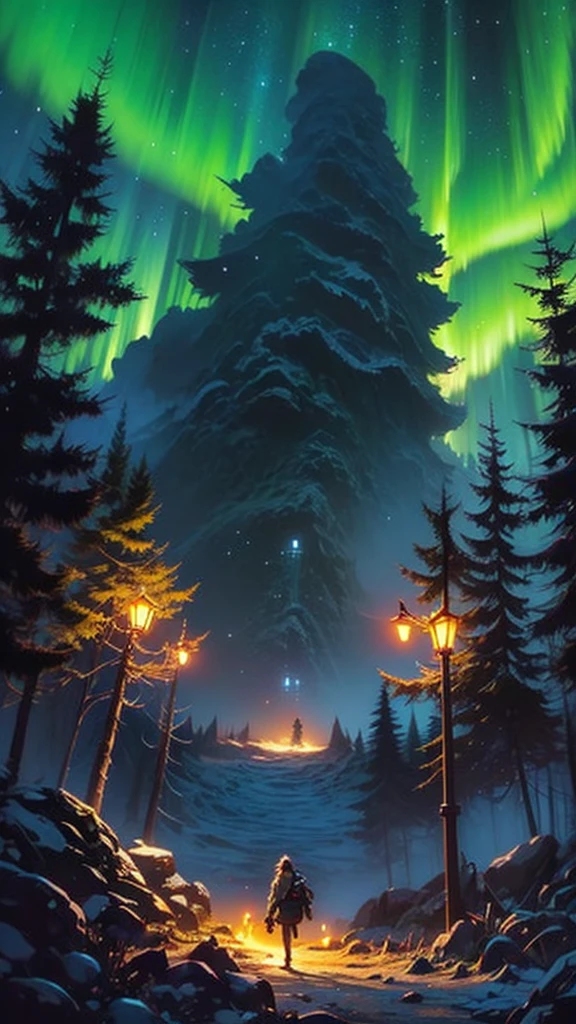 a luminescent garden, glowing flowers, luminescent trees, luminescent fireflies, northern lights sky, cinematic lighting, unreal engine, hyper detailed, 8k, masterpiece, dark fantasy, ethereal, moody, dramatic lighting, (((Landscape)))