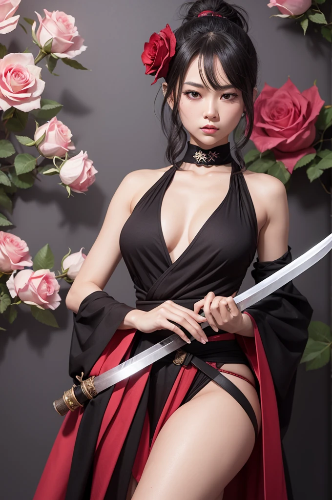 Create a character with a legendary rose flower katana