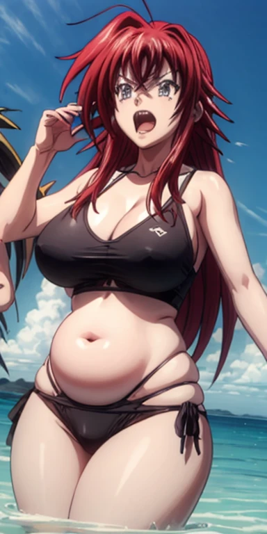 Rias growls, fat belly, in a swimsuit