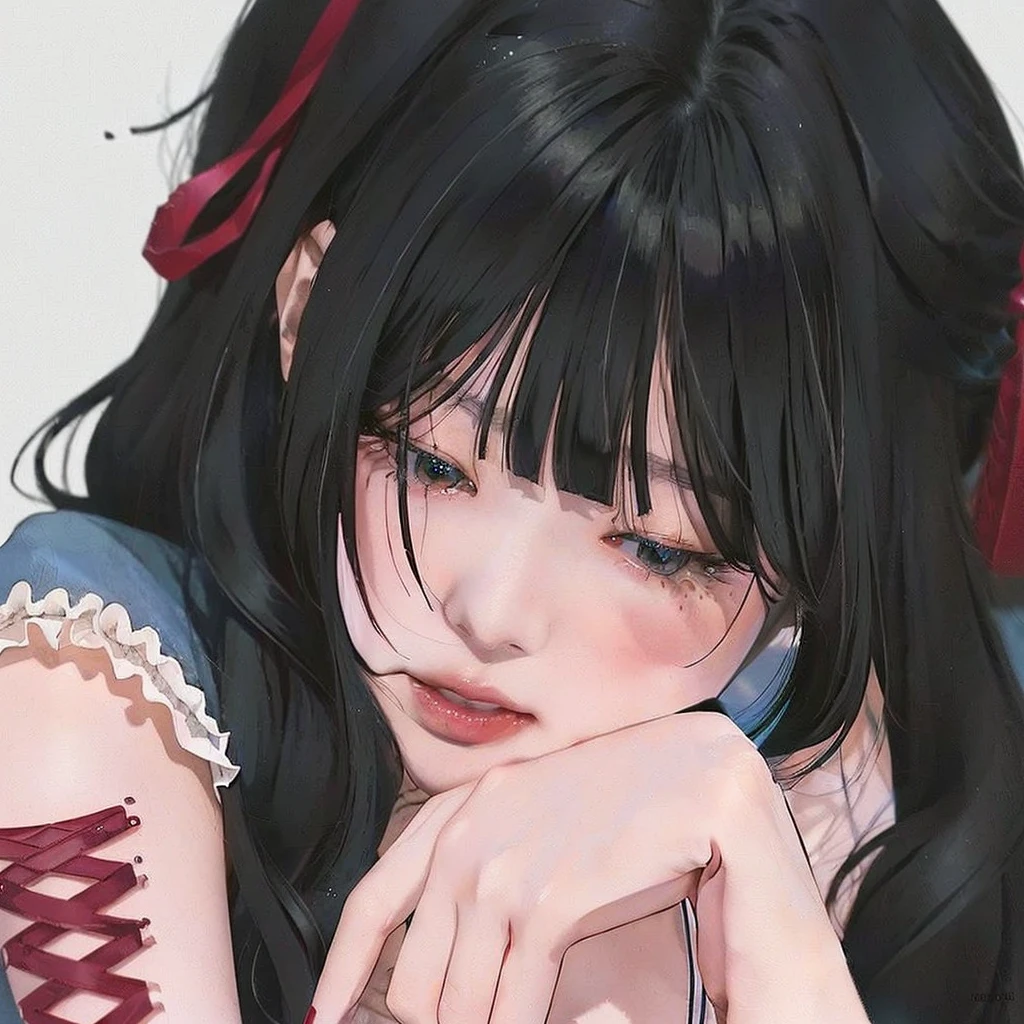 anime girl with long black and red hair wearing a blue dress, detailed portrait of anime girl, cute anime portrait, portrait of an anime girl, anime digital illustration, non-style artwork by guweiz, anime style portrait, kawaii realistic portrait, anime portrait , realistic anime art style, detailed anime digital art, anime portrait, Jennie Kim, Jennie Kim from blackpink 