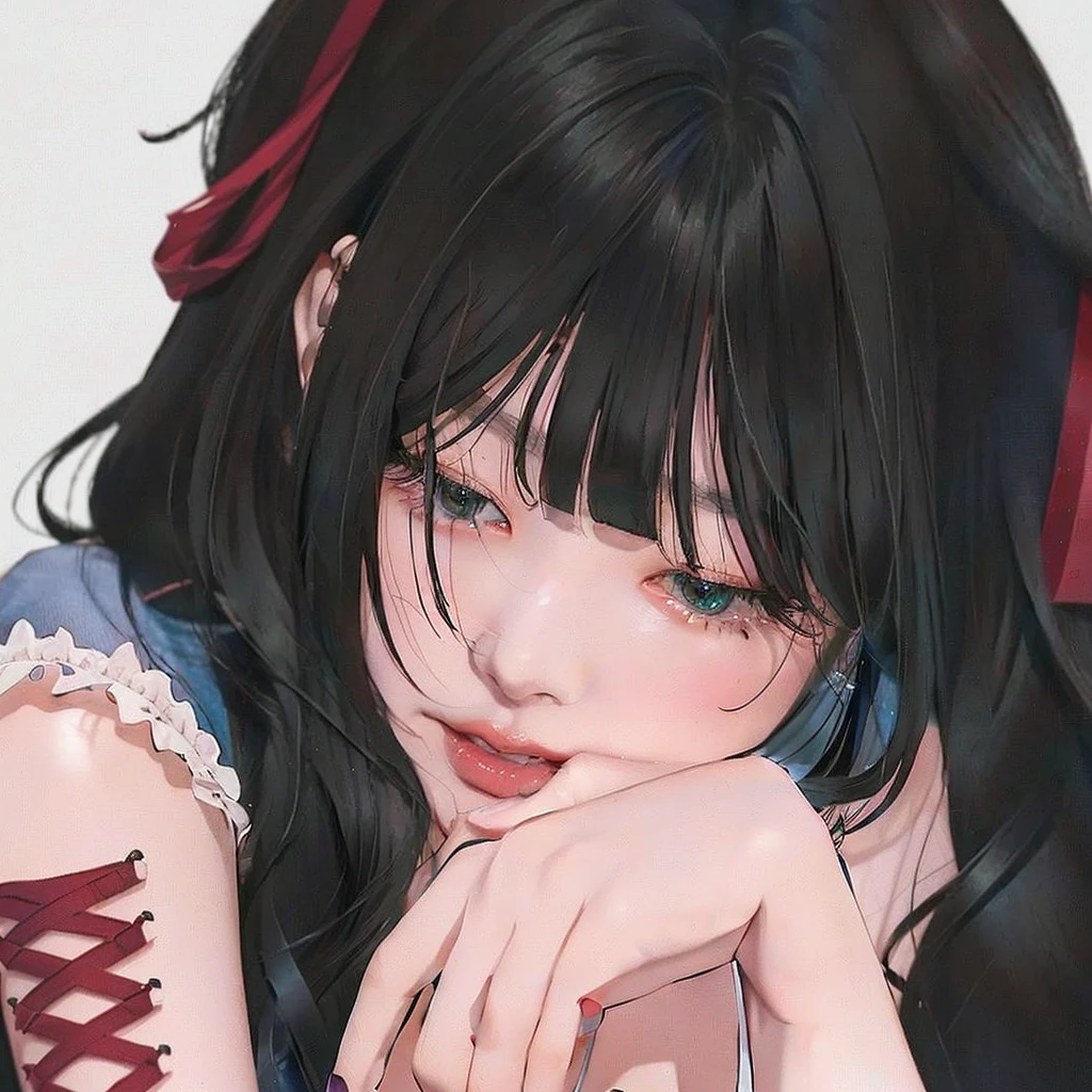 anime girl with long black and red hair wearing a blue dress, detailed portrait of anime girl, cute anime portrait, portrait of an anime girl, anime digital illustration, non-style artwork by guweiz, anime style portrait, kawaii realistic portrait, anime portrait , realistic anime art style, detailed anime digital art, anime portrait, Jennie Kim, Jennie Kim from blackpink