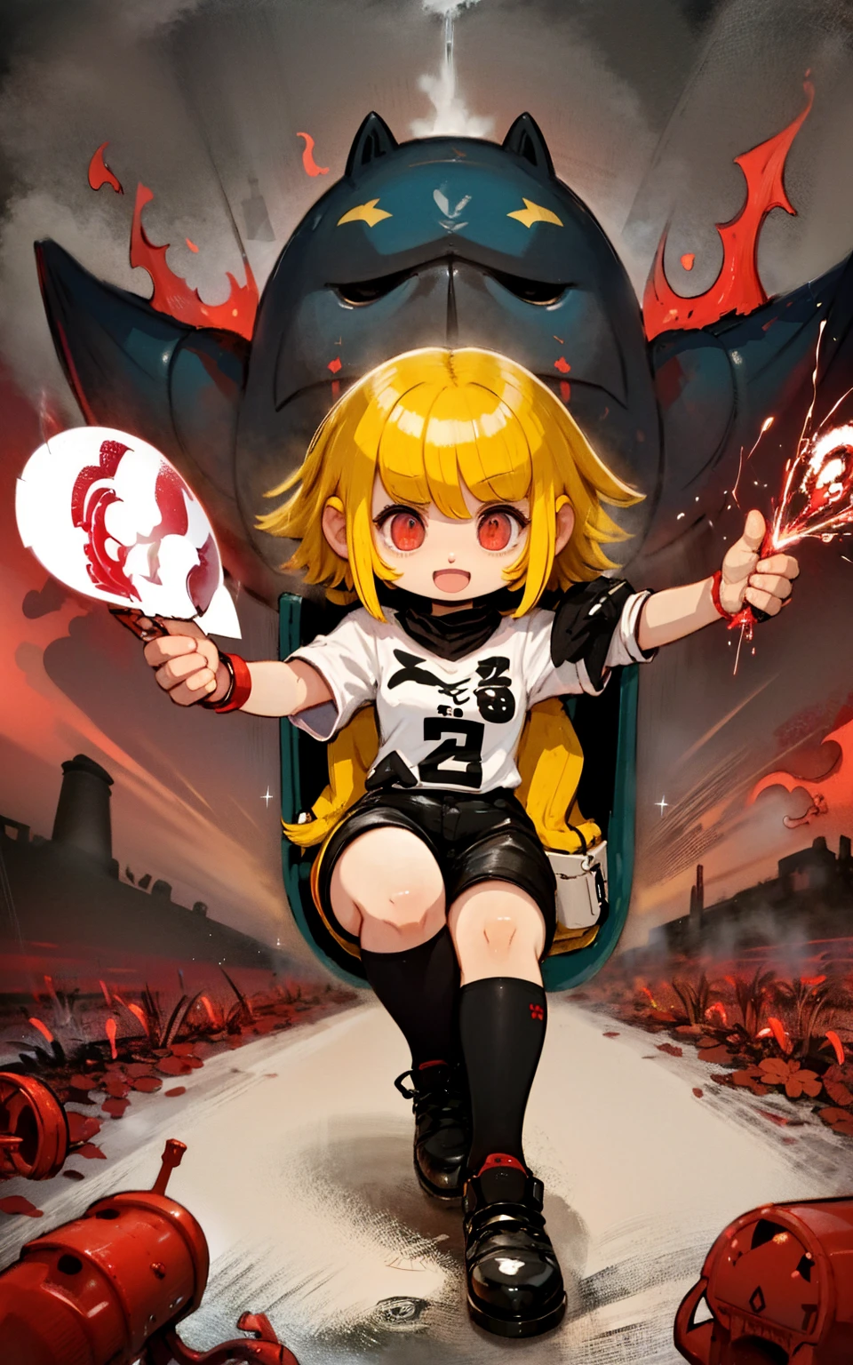 Ultra-realistic CG K ,((premium、8k、32k、Masterpiece、NFFSW:1.3)), (superfine illustration)、(super high resolution), (((standing adult body, dynamic and fun pose:1.3))), (((1 girl in))), ((( short hair bob ))), 25 year old cyberpunk gladiator with perfect body, Shoulder pads with metal spikes., Gladiadores in Brooklyn, (( short hair bob )), Torn rugby team t-shirt, in the wild urban style of Simon Bisley, short blonde hair, minimal clothing, Metallic protection on the left arm with complex graphics...., Dark red with white stars and blue and white stripes., armor, Full of spikes and rivets., poison tattoo (((Image from the knee up))), short white blonde hair, In the background、 There is a wall with an intricate design painted by Shepard Fairey....
