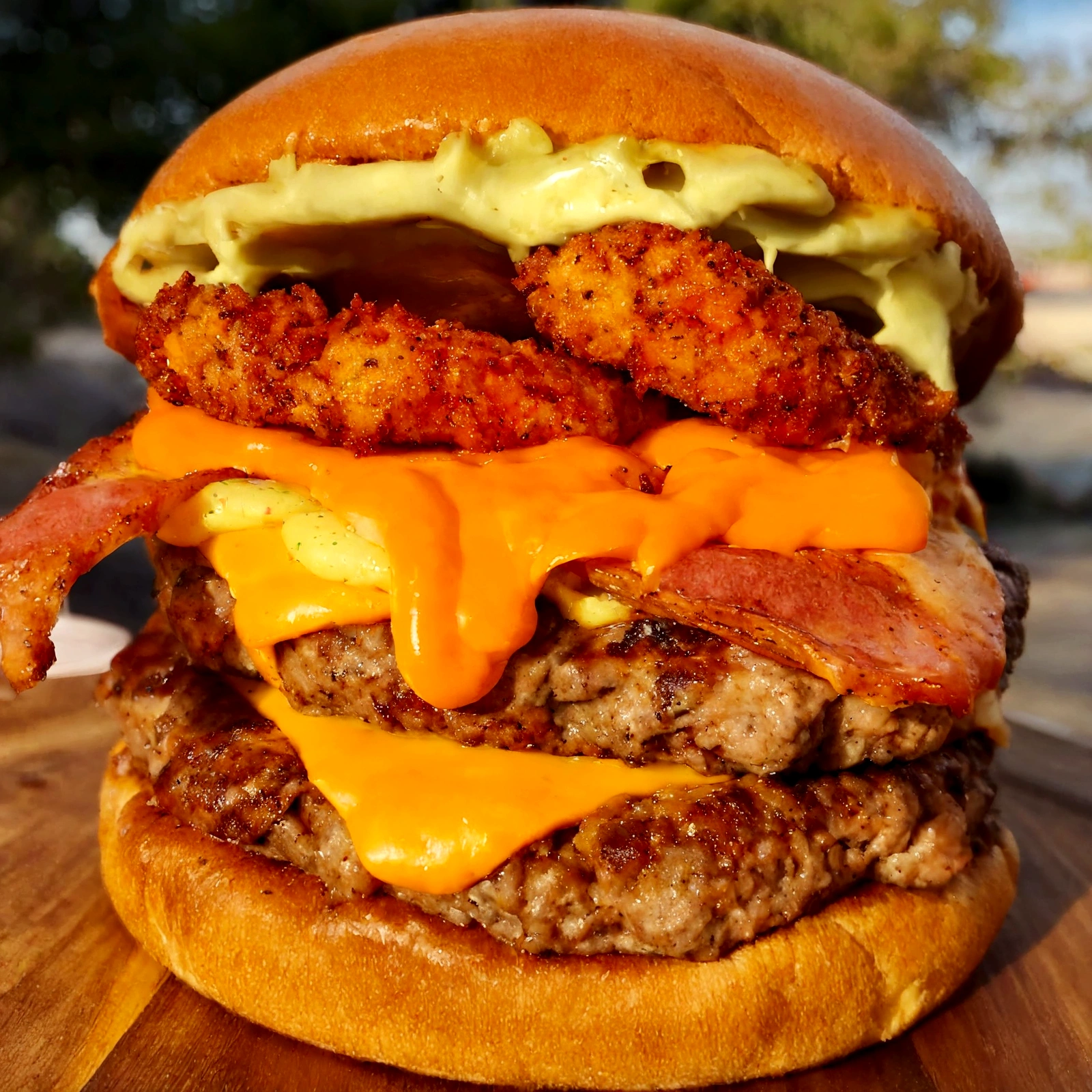 a close up of a burger with bacon, cheese, and sauce, big juicy burger, burger with a mouth, tentacles wrapped around burgers, burger, burger on a plate, cheeseburger, operating on burgers, by Joe Bowler, full subject shown in photo, ❤🔥🍄🌪, by Matt Cavotta, california;, hamburger monster, burger with human mouth, 3d super detalhado, estilo desenho, esboço, fundo branco
