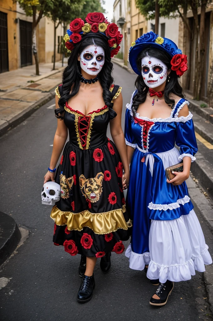 Create many people dressed as catrinas in the world of the dead
