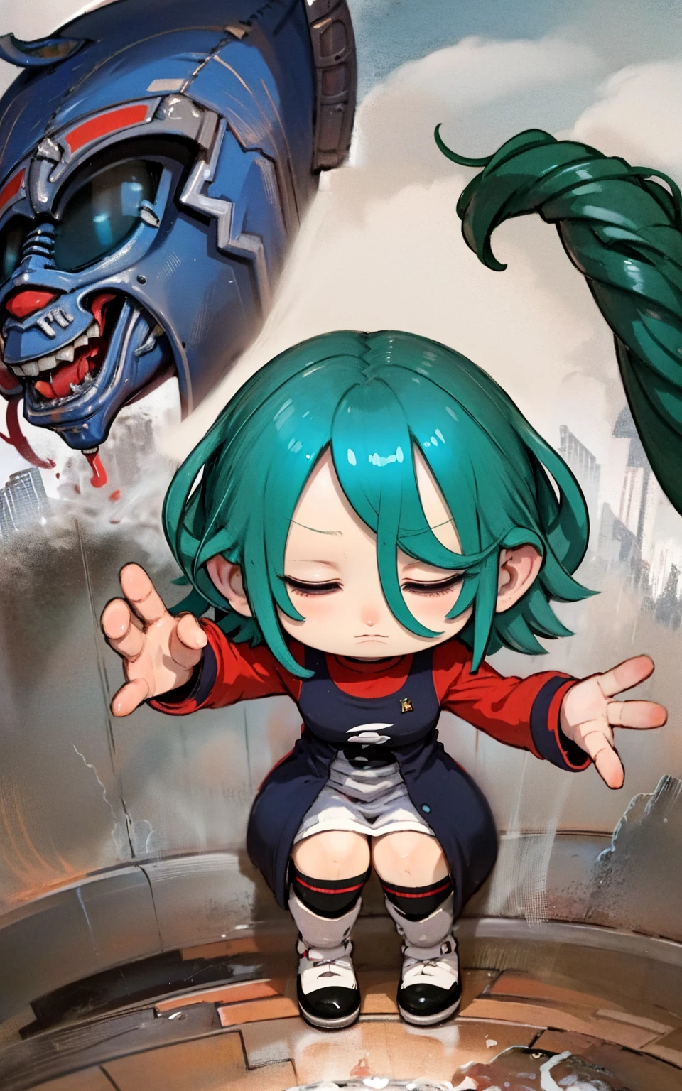Ultra-realistic CG K ,((premium、8k、32k、Masterpiece、NFFSW:1.3)), (superfine illustration)、(super high resolution), (((standing adult body, sleeping pose, Closed eyes:1.3))), (((1 girl in))), ((( short hair bob ))), 25 year old cyberpunk gladiator with perfect body, Shoulder pads with metal spikes., Gladiadores in Brooklyn, (( short hair bob )), Torn rugby team t-shirt, in the wild urban style of Simon Bisley, short blonde hair, minimal clothing, Metallic protection on the left arm with complex graphics...., Dark red with white stars and blue and white stripes., armor, Full of spikes and rivets., poison tattoo (((Image from the knee up))), short white blonde hair, In the background、 There is a wall with an intricate design painted by Shepard Fairey....