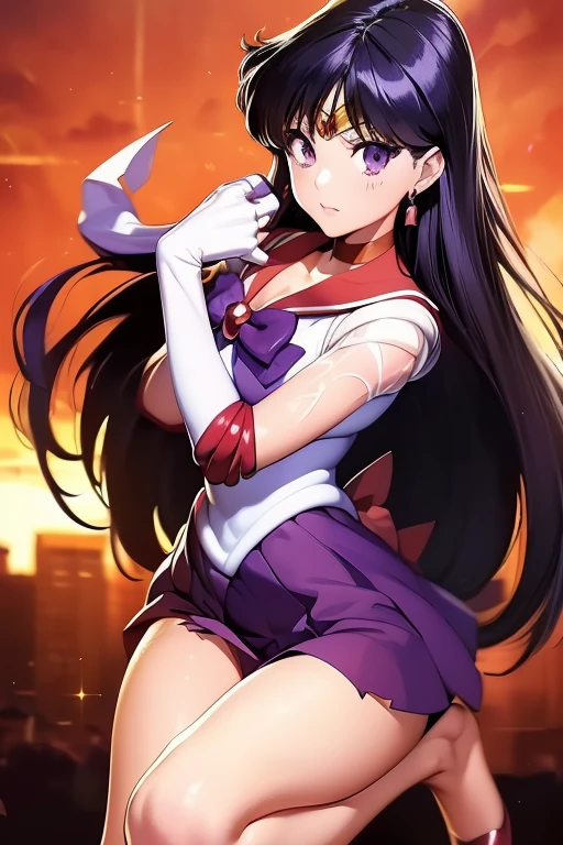 (Very detailed), (masterpiece), (Super detailed),Mid-chest, Detailed hands, Sailor Mars,I'm injured、On one knee、Crippling、(((Her costume is torn and her skin is showing)))、Bleeding、enduring pain、(((Hands tied)))、Under heavy enemy attack、