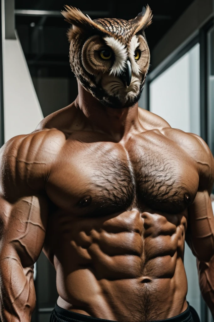 Hybrid of an owl and a muscular man