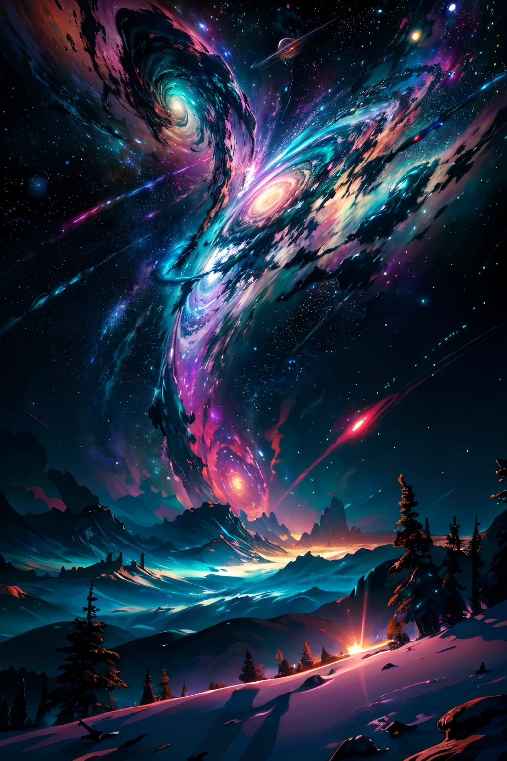 (Masterpiece, Best Quality, Photorealistic), (Stunning Space Landscape, Ultra-HD 8K Wallpaper, High Resolution), Extraordinary Starlight, Vibrant Nebulae, Zenithal Lights, Lush Celestial Gardens, (2.3), (Richly Detailed Background, 1.0), Distinctive Milky Way, (Brilliant Asteroids, Fiery Comets, Gigantic Gas Giants), Cosmic Clouds, (Dynamic Lighting, High Quality Shadows), Distant Galaxies, (Highly Detailed Stars, Majestic Planets, Intricate Constellations), (God-t