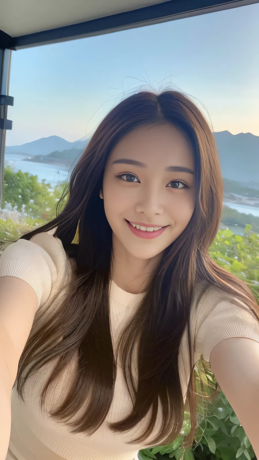 seed:2020674263.((Full body angle:1.1)).((Highest quality, 8K, masterpiece:1.3)), ((from below:1.1)).concentrated:1.2, Perfect body beauty:1.4, Hips:1.2, ((Delicate Hair)), (Colorful button-through crop shirt :1.1) , ((Highest quality、8k、masterpiece:1.3))、1 Girl、A sloppy smile、Esbian all over、Slim face、Big Boobs、Beautiful woman、(Dark Brown Hair)、Long Hair、1、Flickering Valley、Detailed eyes、double eyelid、Blurred Background、超Slim face、Smile、Looking down、stroll、