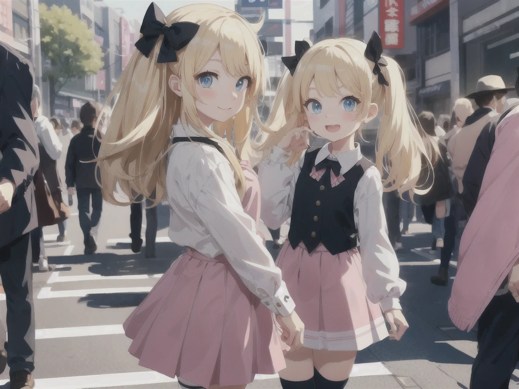 insanely detailed, absurdres, ultra-highres, ultra-detailed, best quality,
1girl, solo, (toddler, small:1.3),
BREAK
jirai kei,thighhighs, skirt, twintails, pink skirt, collar, bow, black thighhighs, black bow, long hair, pink bow, hair bow, spiked collar
BREAK
happy smile, laugh, closed mouth, standing,
from side,
cute pose, cowboy shot,
BREAK
slender, kawaii, perfect symmetrical face, ultra cute girl, ultra cute face, ultra detailed eyes, ultra detailed hair, ultra cute, ultra beautiful,
BREAK
in harajuku, shibuya, tokyo, street, crowd, cityscape,
BREAK
medium breasts,
(blonde medium hair, blue eyes:1.3), hime cut