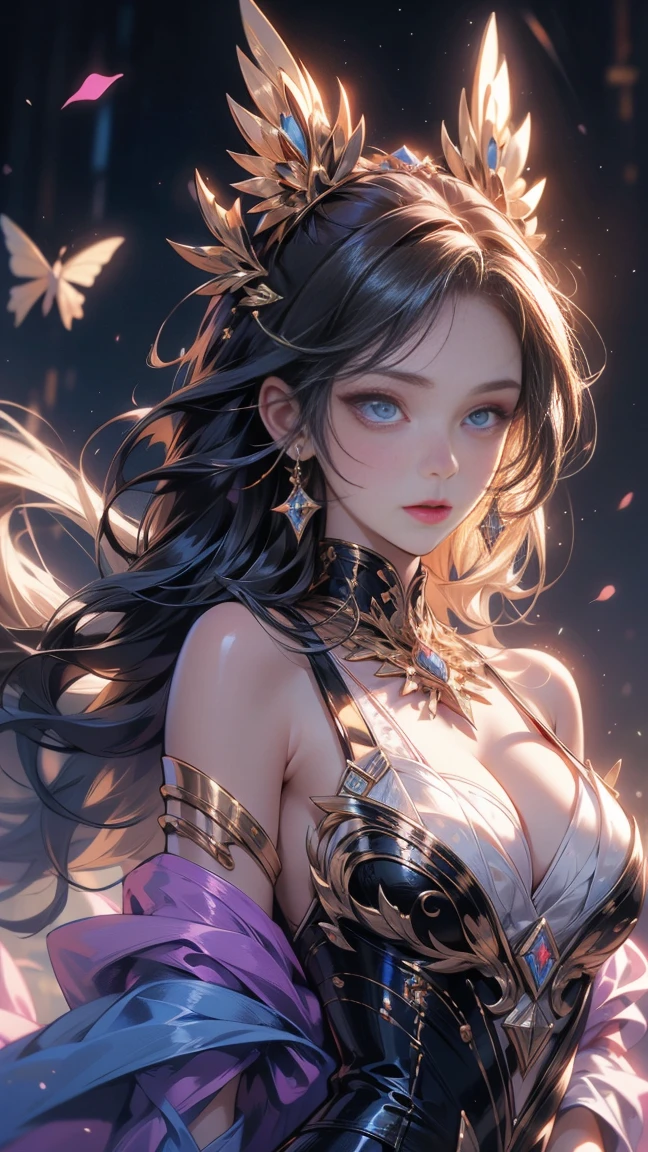 a beautiful witch, long dark hair, piercing eyes, porcelain skin, (best quality,4k,8k,highres,masterpiece:1.2),ultra-detailed,(realistic,photorealistic,photo-realistic:1.37), intricate details, exquisite facial features, delicate features, elegant pose, flowing dress, dark mystical background, glowing magical aura, dramatic lighting, cinematic composition, fantasy art, dark fantasy, moody, dramatic, ethereal, atmospheric