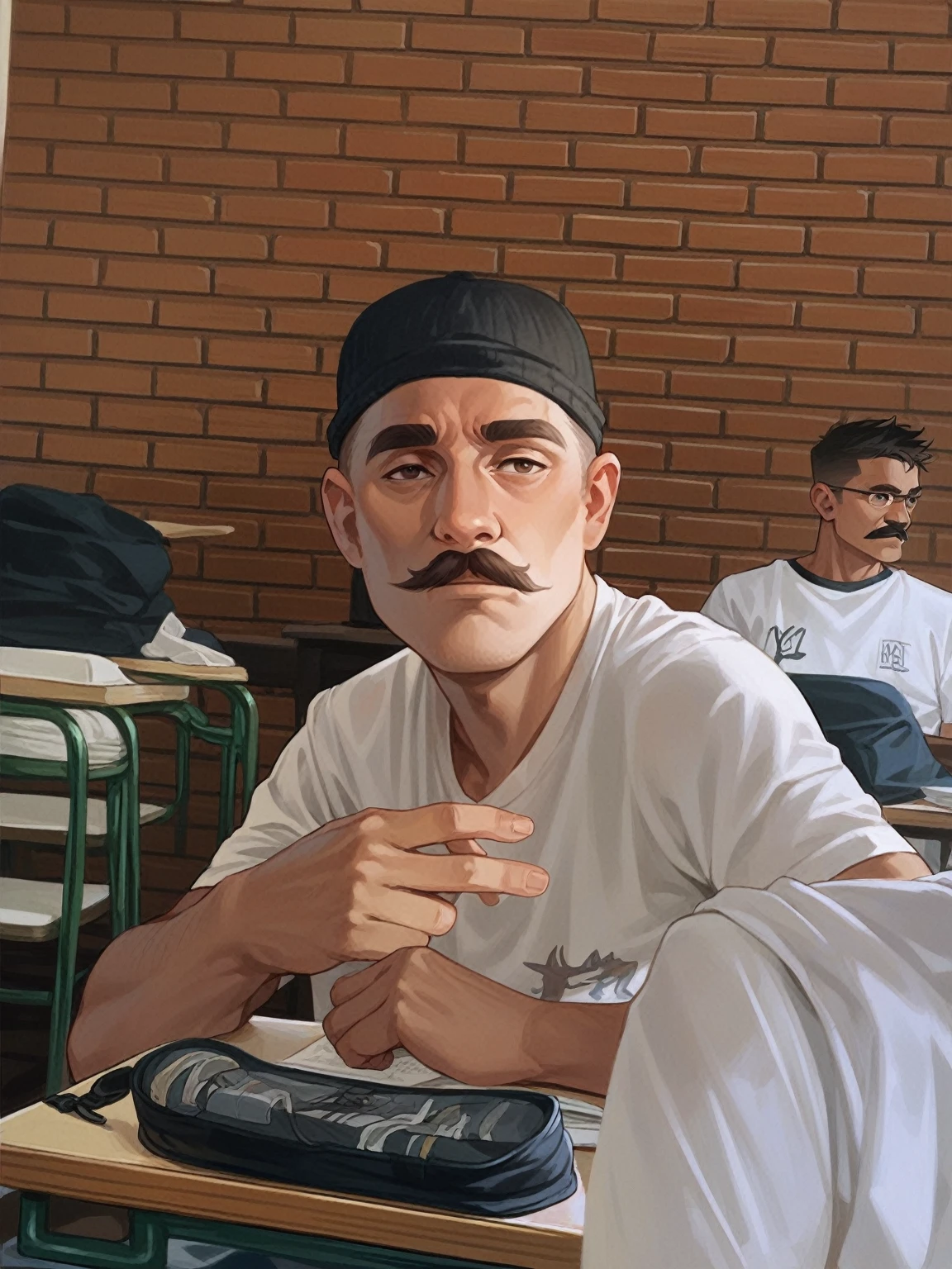 Put a mustache on your face and increase the intensity of dark skin color