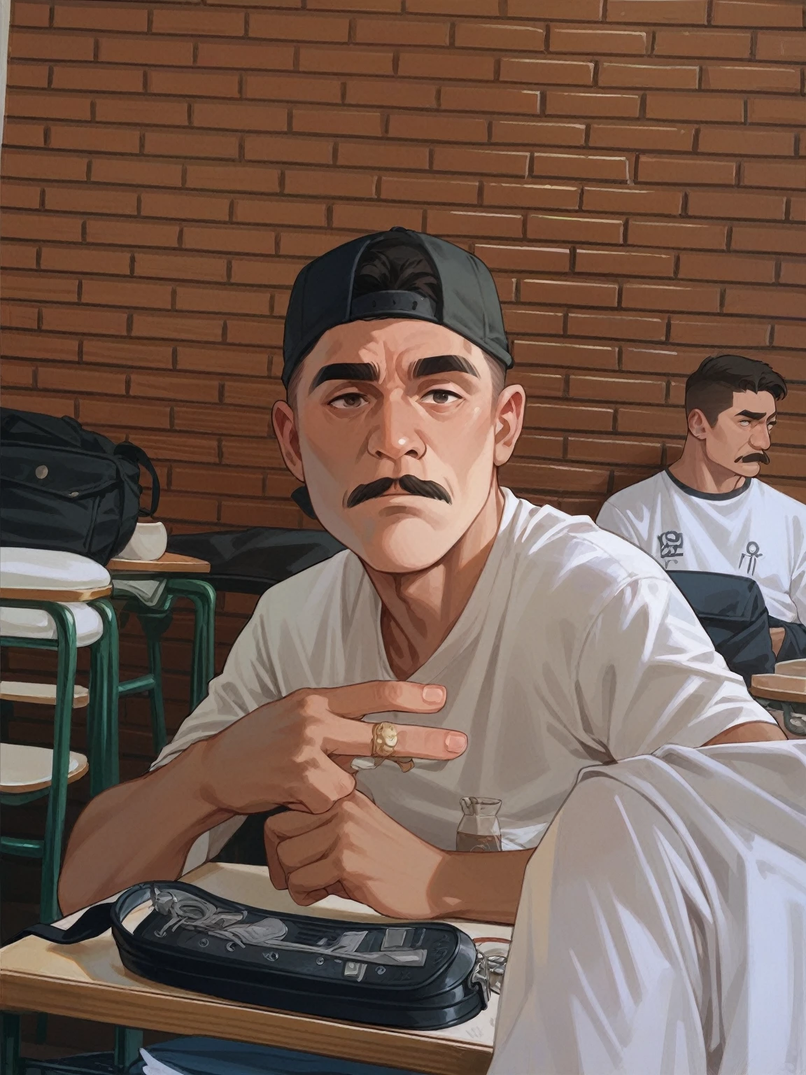 Put a mustache on your face and increase the intensity of dark skin color