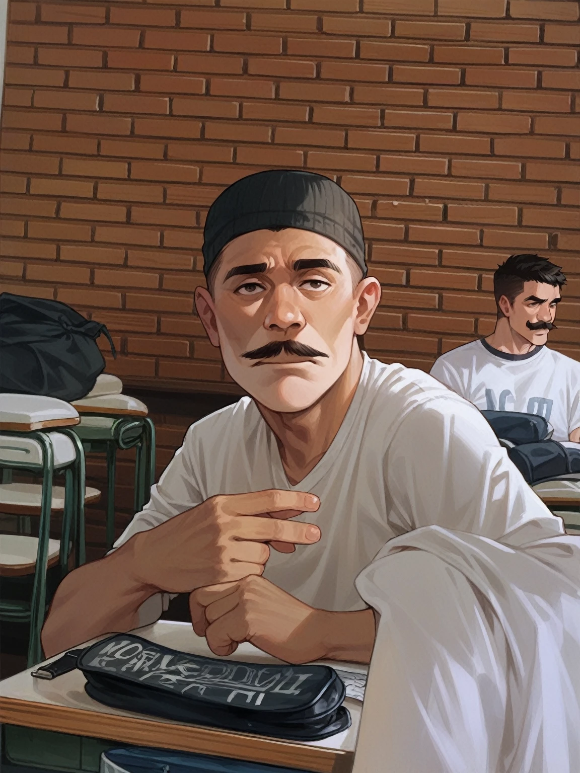 Put a mustache on your face and increase the intensity of dark skin color