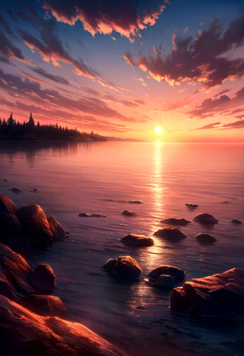 Sunset over the Gulf of Finland, realistic landscape