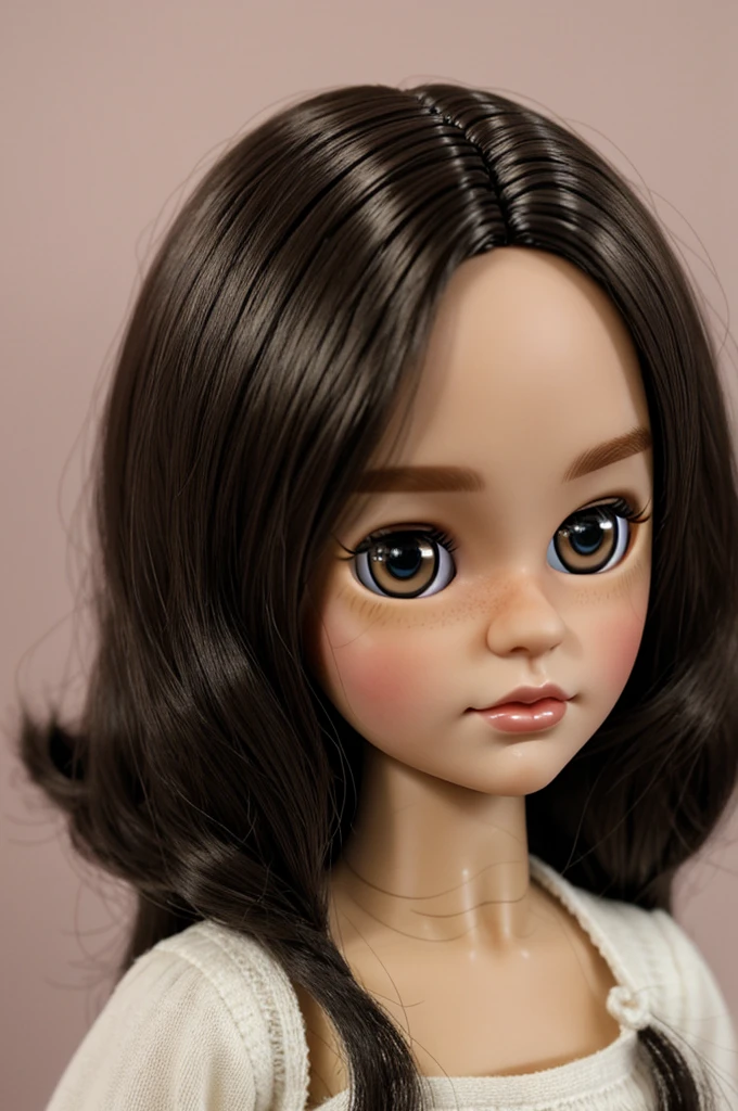 make me a pale blythe doll, with straight black hair and brown eyes, with a mole on his nose and cheek