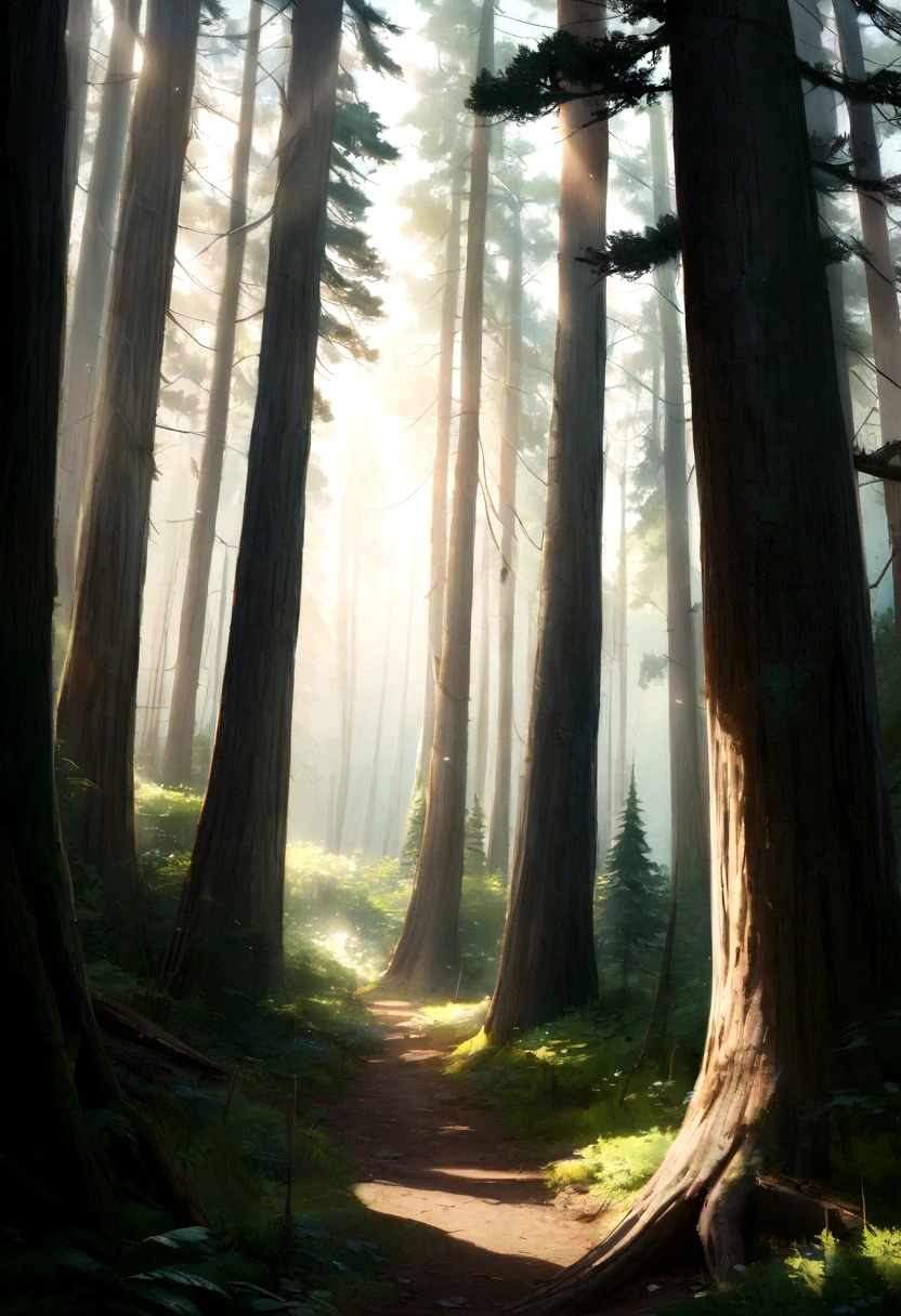 Morning in a pine forest, realistically, top quality