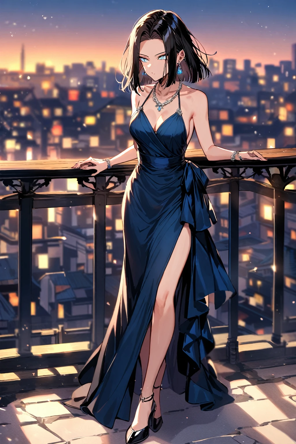 Android 17, e Cup sized breasts, evening dress, earrings, necklace