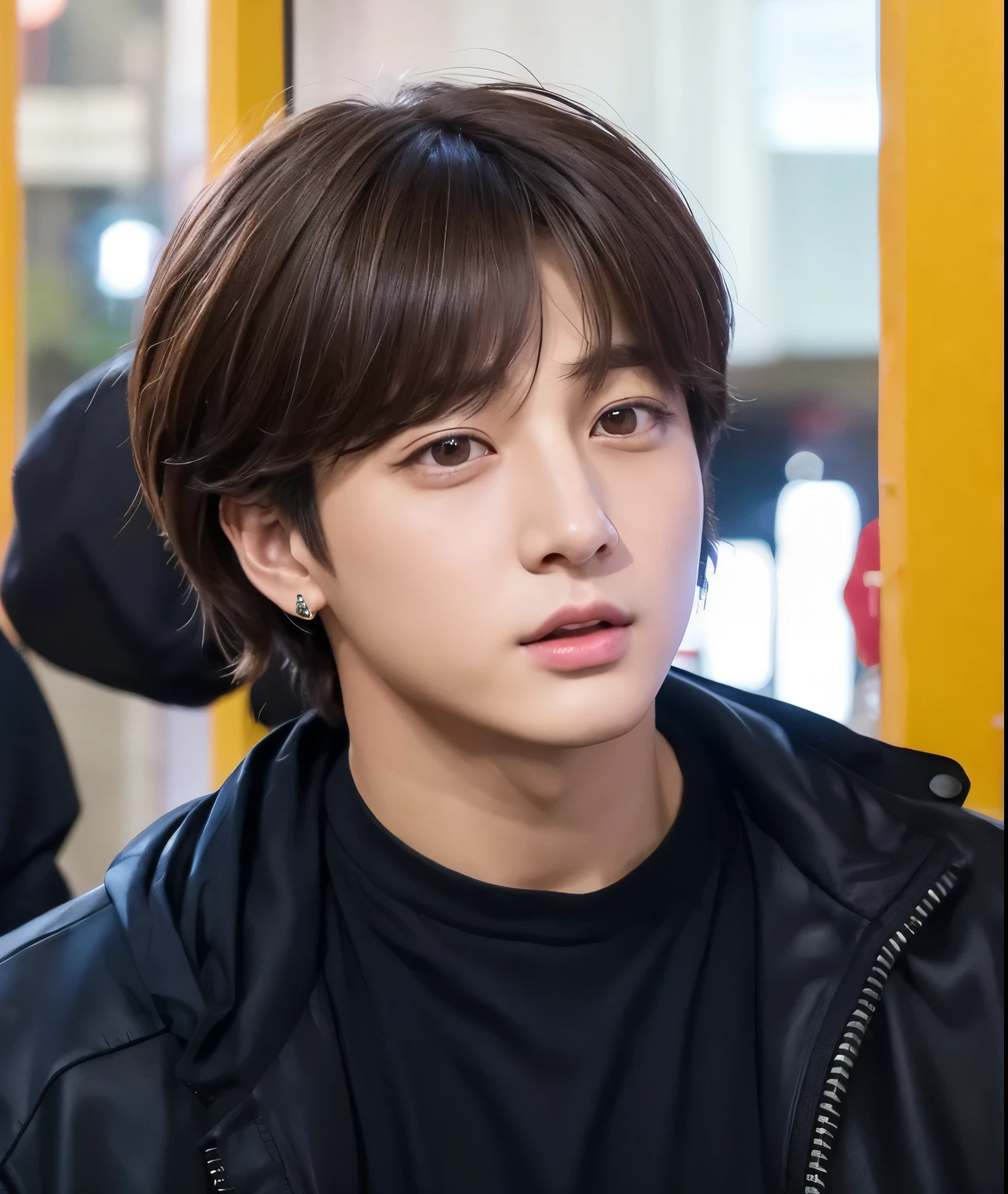 jeon Jungkook, light brown hair, large eyes, full lips