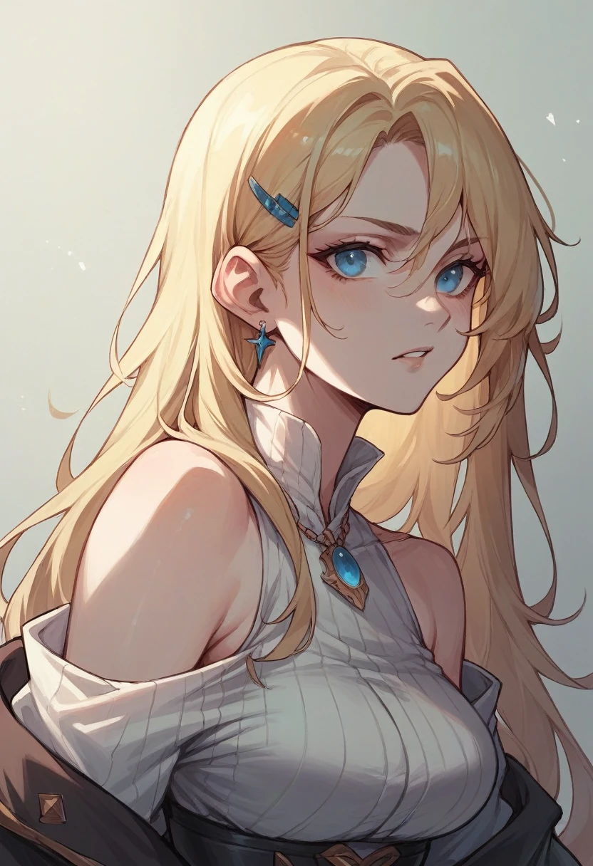 Create a blonde, blue-eyed woman with a perfect body