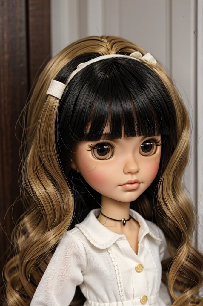 Blythe doll black hair with blonde and brown eyes 