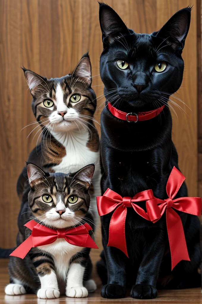 A cat and a dog with a ribbon that forms the word eddy friend