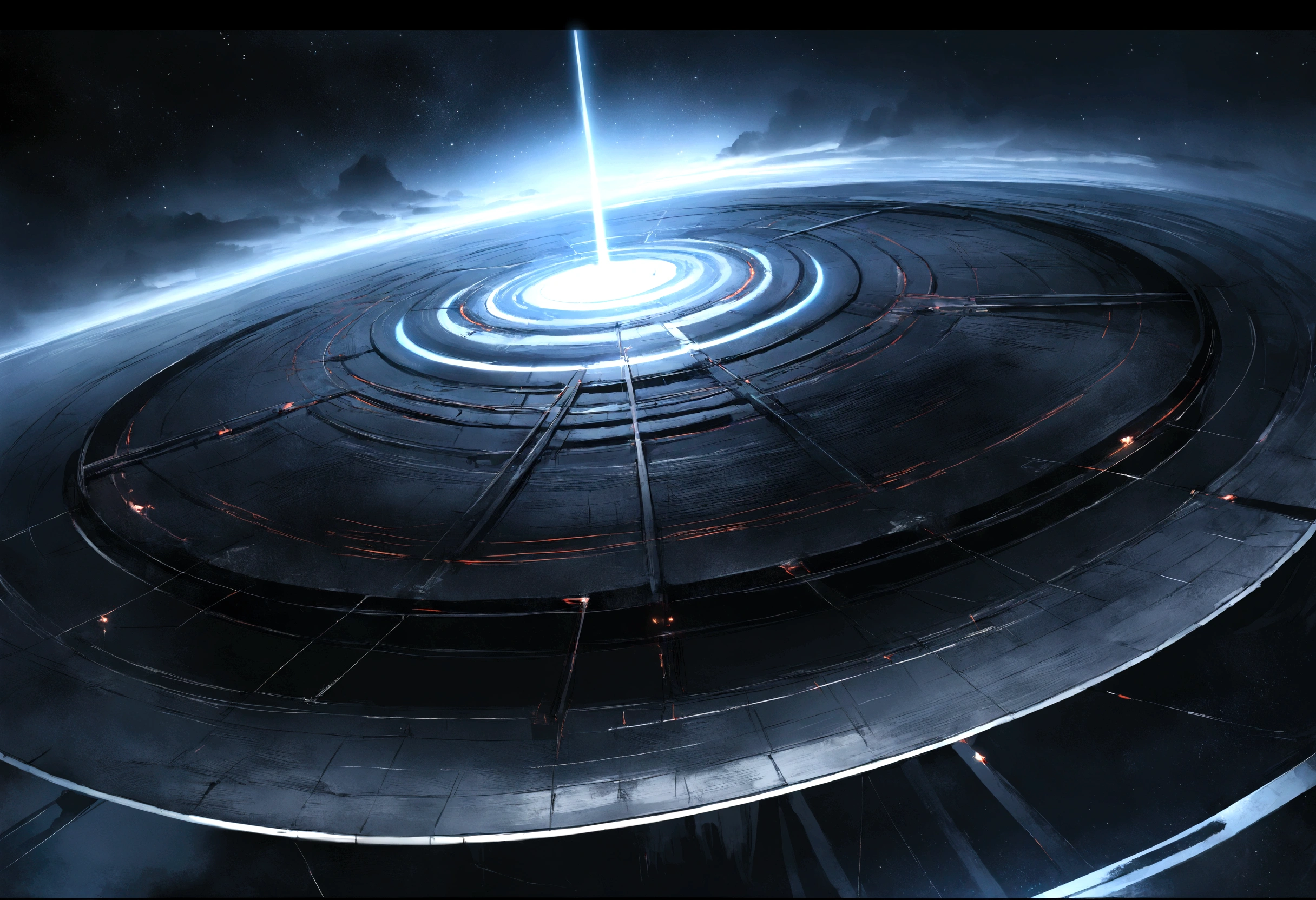 8k, masterpiece, best quality, realistic, higly detailed, landscape, dark energy floo, a gray concrete platform, with twenty bridges connecting it, flying over an abyss of dark energy, starry sky, lightless, no light