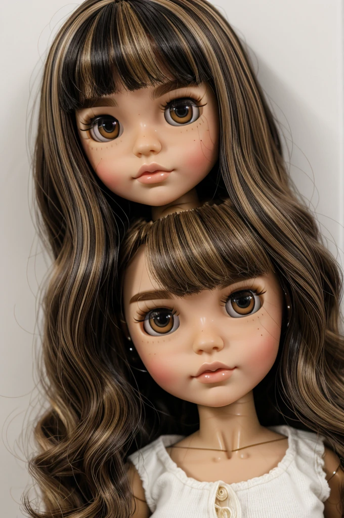 Blythe doll black hair with blonde highlights and brown eyes