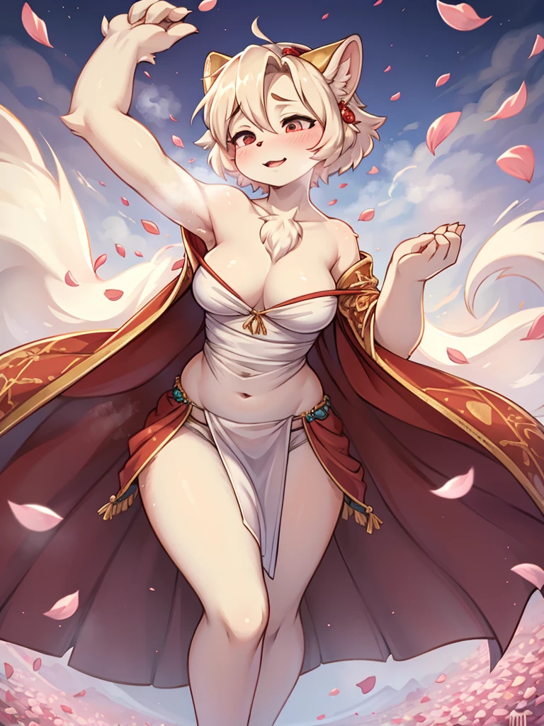 Loincloth style luxury dress, (itchy crotch), steamy breath , (slimy labia:0.9) , Petals fluttering down , The wind blows up , (Marilyn Monroe Pose:0.8) , erotic ghost