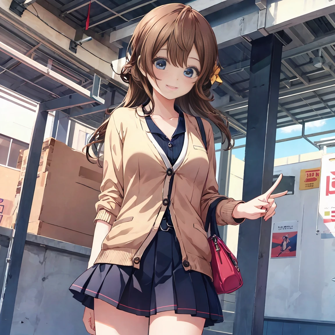 Smile,best Smile,double Peace,cardigan,miniskirt,masterpiece,best quality,ultra detailed,high resolution,extremely detailed CG, (perfect hand),